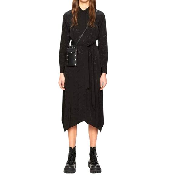 ALLSAINTS Tilly Valentine Woven Long Sleeve Midi Dress Black EUC Size Medium - Picture 1 of 10